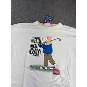 VTG 90s Dilbert Mental Health Day Gold Scott Adams Shirt White Cartoon XL NWT